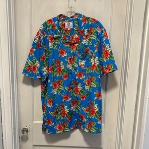 Resolution Clothing Tropical Floral Blue Hawaiian Shirt X-Large